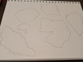 The Orange Peel Method The same sketchpad, this time with the orange peels removed. The peels have been outlined, with the lines then darkened and made less neat.