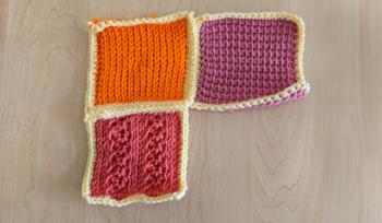 Keep adding swatches! The same swatches from before, now with an additional pink swatch joined to them.