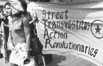 1973: Sylvia Rivera promoting STAR at the Gay Pride Rally in NYC.