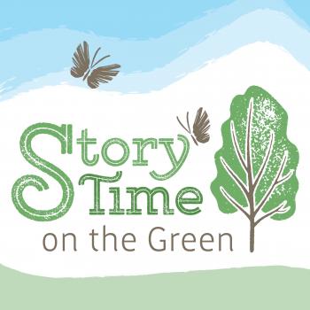 Story Time on the Green with illustration of a tree and butterflies