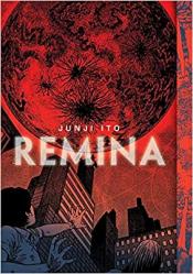A person runs away from a planet looming over a city with high rises
