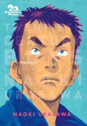 A man with purple hair and angry eyebrows stares at the reader on a blue background