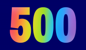 A dark blue background with a rainbow "500" over it. 