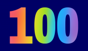 A dark blue background with a rainbow "100" over it. 