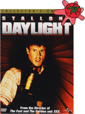 Movie cover of Daylight with a cartoon tomato splat against the corner.
