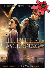 Movie cover of Jupiter Ascending with a cartoon tomato splat against the corner.