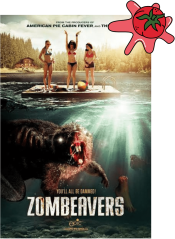 Movie cover of Zombeavers with a cartoon tomato splat against the corner.