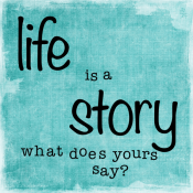 A square image with a blue textured background with the text "life is a story what does yours say?"