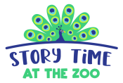Story Time at the Zoo text illustration with a peacock