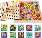 wooden mosaic peg board toy