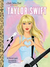Taylor Swift golden book, pastel background, drawing of Taylor making heart with hands