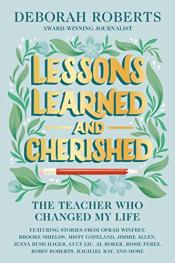 Lessons Learned and Cherished book cover, blue with green leaves and flowers