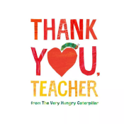 Thank You Teacher book cover with heart and The Very Hungry Caterpillar