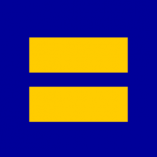 Human Rights Campaign Logo - blue background with a yellow equals sign