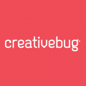A square photo. The background is a salmon-y red, and centered is the word "Creativebug"
