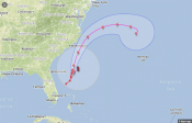 Probable path of hurricane Arthur May 18