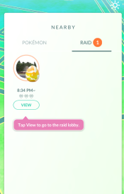 Screenshot of the Nearby Raids screen on Pokemon GO.