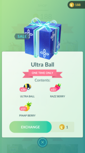 Screenshot of the shop in Pokemon GO, showing a 1 PokeCoin bundle.