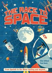 The Race to Space cover illustration of earth surrounded by Russian and American space ships and satellites