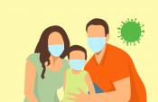 family wearing masks cartoon family wearing masks