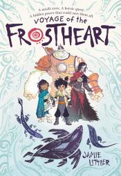 Voyage of the Frostheart a motley group stands at the center surrounded by title text