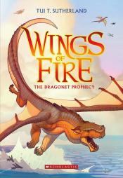 Wings of Fire - Sutherland a yellow and orange dragon flying across an open ocean