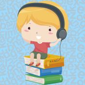 Cartoon Image of Child Listening to AudioBook